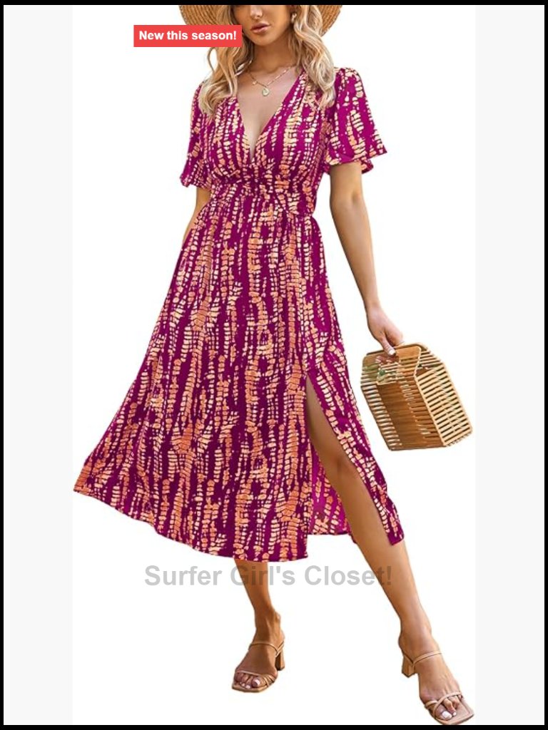 V-Neck Short Sleeve Tie Dye Smocked Waist Maxi Dress